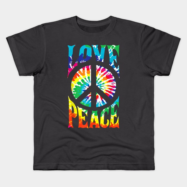 Peace Sign Love 60S 70S Tie Dye Hippie Costume Kids T-Shirt by nervousorangutan